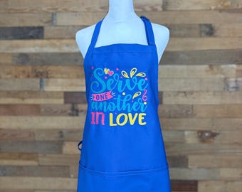Embroidered Bible Verse Apron: Serve One Another, USA Made Kitchen Accessory