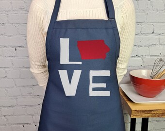 Embroidered Iowa Apron: State Love Gift, USA Made