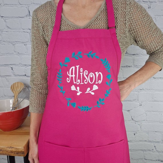 Customizable Embroidered Apron Personalize Name Kitchen Apron Etsy