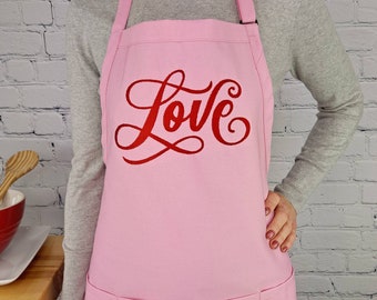 Valentine's day apron love embroidered with pockets great gift for her