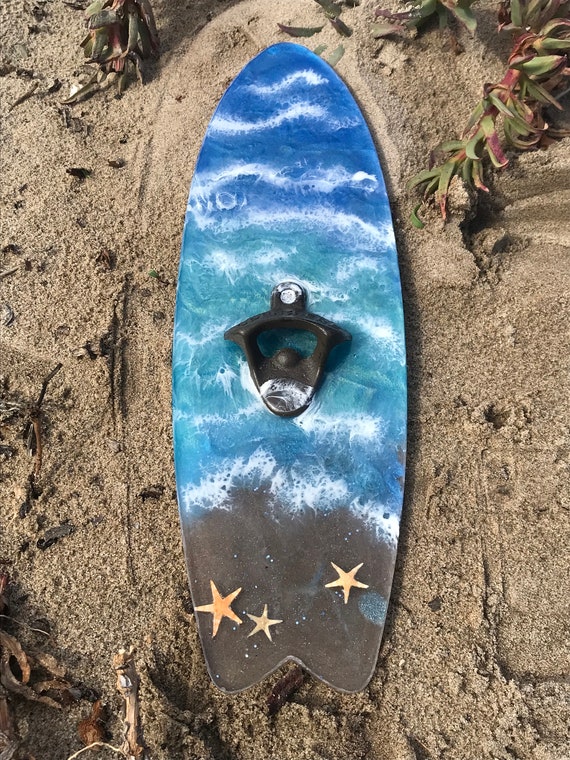 Ocean Surf Board Bottle Opener W/real Sand and Starfish - Etsy