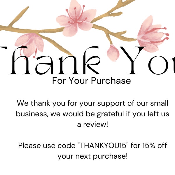 Editable thank you for your purchase card small business Japanese inspired cherry blossoms postcard size