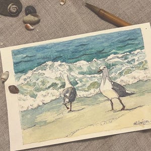San Diego Seagull Watercolor Painting, Coastal Chic Decor, 5x7 Original Art image 3