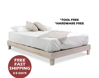 Hardwood Platform Bed Frame, Tool-Free & Hardware-Free Assembly