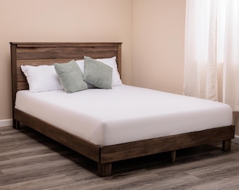 Farmhouse Bed Frame, Solid Hardwood, Tool-Free & Hardware-Free Assembly