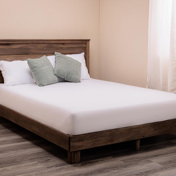 Farmhouse Bed Frame, Solid Hardwood, Tool-Free & Hardware-Free Assembly