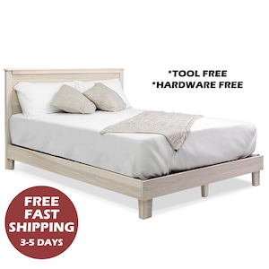 Hardwood Headboard Bed Frame, Tool-Free & Hardware-Free Assembly