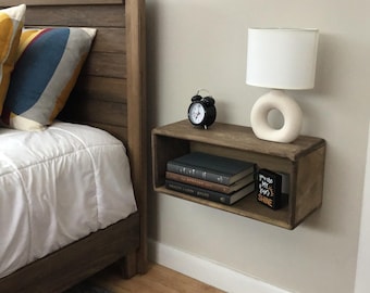 Floating Nightstand, Wall Mounted, Solid Wood, Made in USA