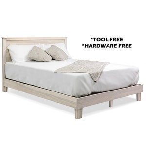 Hardwood Headboard Bed Frame, Tool-Free & Hardware-Free Assembly