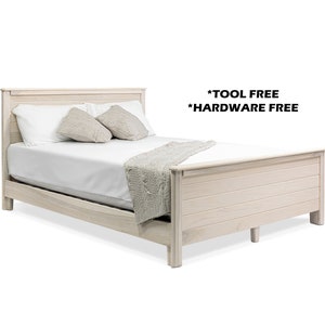 Hardwood Deluxe Bed Frame, with Headboard and Footboard, Tool-Free & Hardware-Free Assembly