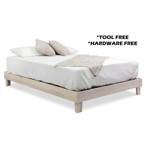 Hardwood Platform Bed Frame, Tool-Free & Hardware-Free Assembly