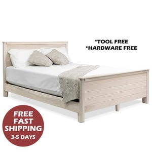 Hardwood Deluxe Bed Frame, with Headboard and Footboard, Tool-Free & Hardware-Free Assembly