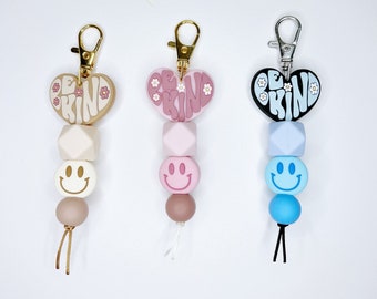 Be Kind Smiley Face Boho Silicone Bead Keychain