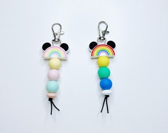 Rainbow Mickey Ear Disney Silicone Bead Keychain