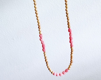 Sandalwood and Large Pink Pikake Triple Drop Necklace