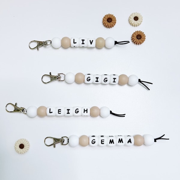 Custom Name Neutral Boho Colors Silicone Bead Keychain