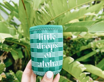 Green Palaka Print Drink Can Bottle Sleeve Coldie Holder Neoprene Insulated