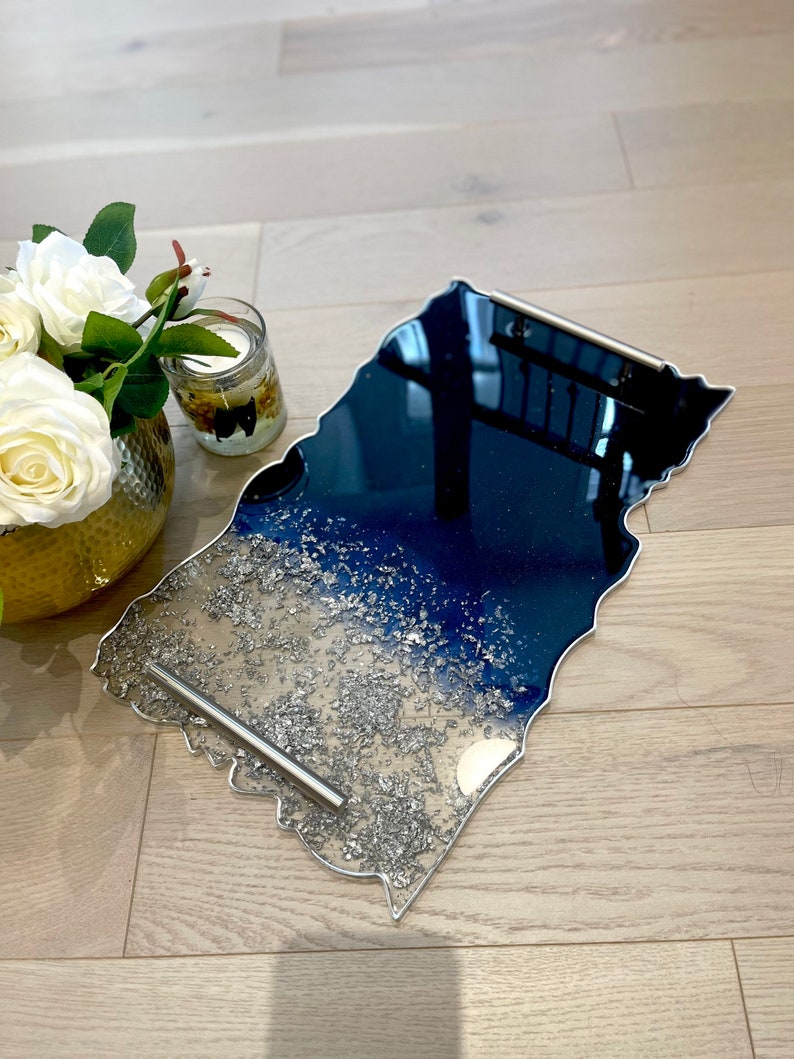 Dark Navy Blue Resin Tray Coaster Home Decor Tray perfume Etsy