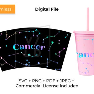 Seamless Zodiac Strata Full Wrap SVG para copos de 16 onças | Câncer | Arquivo digital para Cricut e Silhouette Cameo | Arquivo CORTAR | constelação