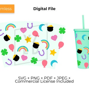 Seamless St Patrick&#39;s Day Strata Full Wrap SVG for 22oz Tumblers | Digital File for Cricut and Silhouette Cameo | CUT File | Lucky Bits