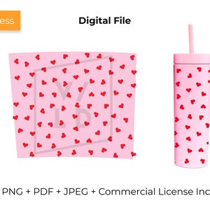 Seamless Valentine&#39;s Day Strata Full Wrap SVG for Skinny Tumblers | Digital File for Cricut and Silhouette Cameo | CUT File | Hearts Wrap