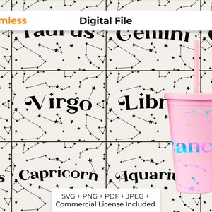 Seamless Zodiac Strata Full Wraps SVG for 16oz Tumblers | Digital File for Cricut and Silhouette Cameo | CUT File | 12 Astrology Wraps