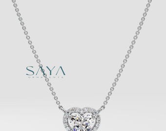 IGI Certified 1-10 Carat Heart Lab Grown Diamond Necklace: 14K White Gold Pendant