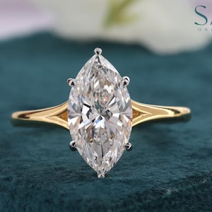 Marquise 1.0-3.0 Carat IGI Certified Lab Grown Diamond Engagement Ring, VVS Clarity E Color Solid White/Yellow gold Ring, 6 Prong Ring
