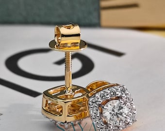 IGI Certified Lab Grown Diamond Stud Earrings, 14K Gold, Anniversary Gift