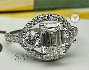 IGI Certified 1.60 Carat Emerald Cut Lab Grown Diamond Ring - White Gold