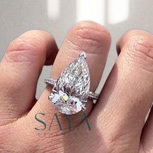 HUGE 8.8 Carat Pear Shape IGI Certified Engagement Ring, G/VS Lab Created Diamond, 14k White Gold Anniversary Ring, Pear Solitaire Ring