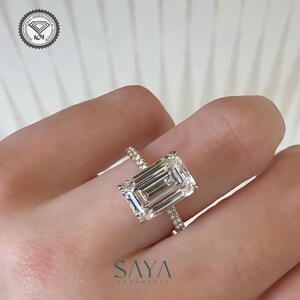 IGI Certified 5.0 Carat Emerald Cut Lab Grown Diamond Engagement Ring: 14k White Gold