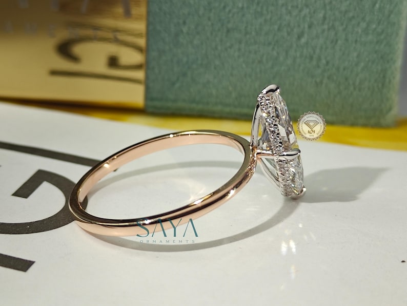 Marquise Lab Grown Diamond Engagement Ring: 14k Solid Gold Solitaire ...