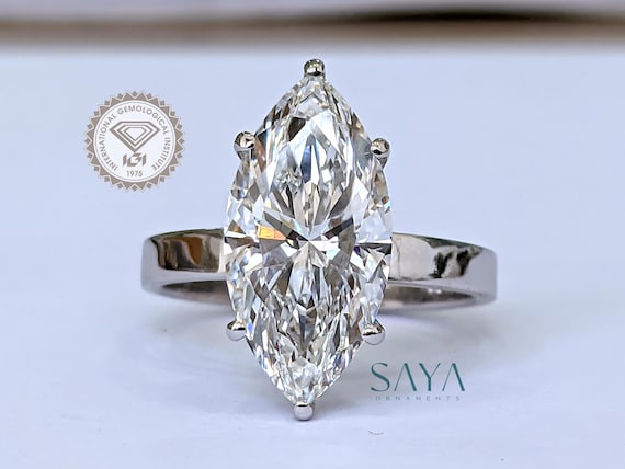 Marquise Lab Grown Diamond Engagement Ring: 4 Carat, White Gold, IGI Certified