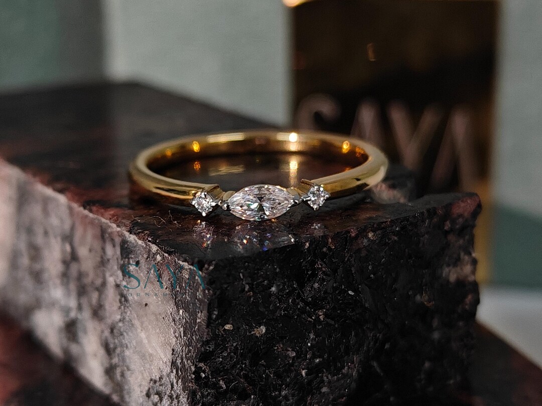 Marquise Lab Grown Diamond Wedding Band, 14k Gold Anniversary Ring - Etsy