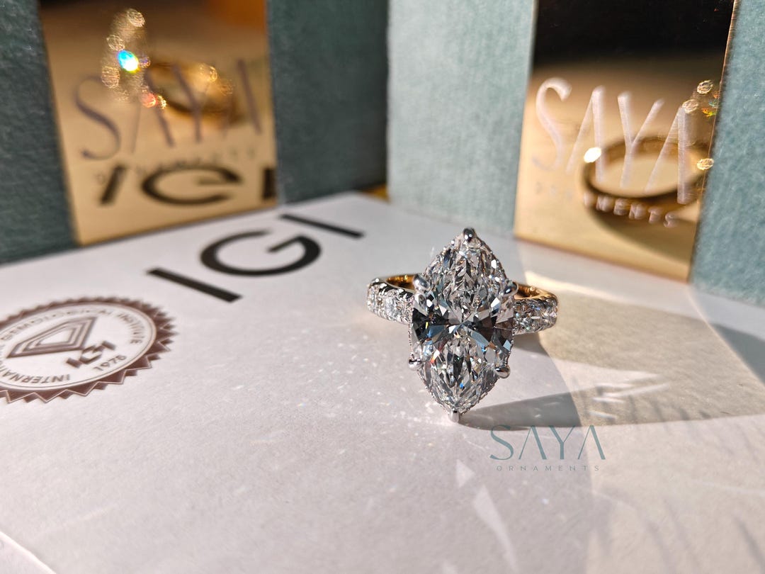 Marquise Lab Grown Diamond Engagement Ring: 14k Solid Gold Solitaire ...