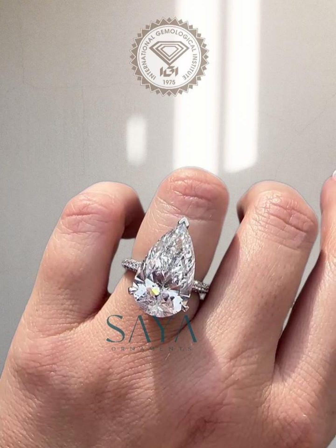 IGI Certified Pear Cut Lab Grown Diamond Engagement Ring, VVS E Solid ...