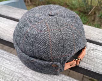 Italian Wool Docker Hat: Unisex Vintage Style Cotton Lined Cap With Orange Leather