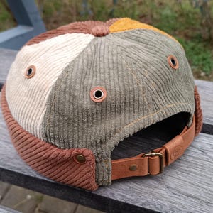 Colorful Corduroy Docker Cap with Leather Accents | Unique Patchwork Design