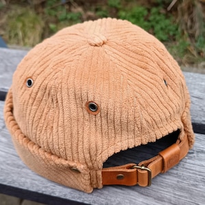 Brimless  Docker Hat made from Cognac Corduroy and Light Brown Leather