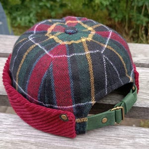 Handmade Madras Tartan Wool Docker Hat | Flannel Brimless Cap | Cotton Twill Lining