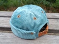 Brimless Docker Hat in Pale Blue Corduroy and Crazy Horse Leather |  Lined with Cotton Twill Fabric product logo
