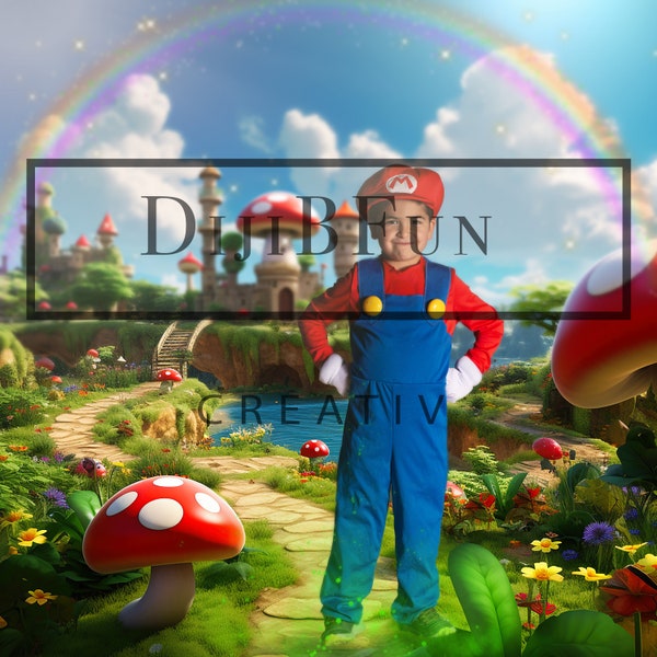 Easy to use Digital Background Backdrop for photography composite. Mario Brothers Theme Mario world mushroom world theme with smoke overlay