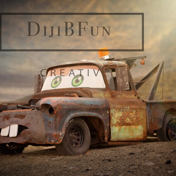 Digital Background for photography composites, old pickup, tow truck fun composite for boys