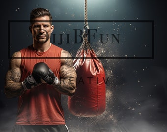 Toile de fond numérique facile à utiliser pour la photographie composite Entraînement amusant de sac de boxe de boxe avec superposition de brouillard