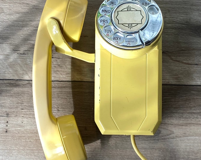 Vintage Yellow Rotary Wall Telephone Etsy