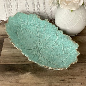 California Orig Pottery Tray Turquoise Gold Leaves