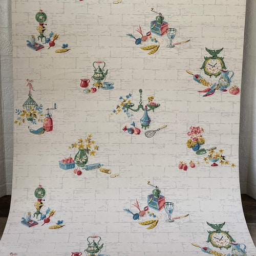 1950s Vintage Wallpaper Kitchen Ivy Wallpaper With Green Ivy Etsy