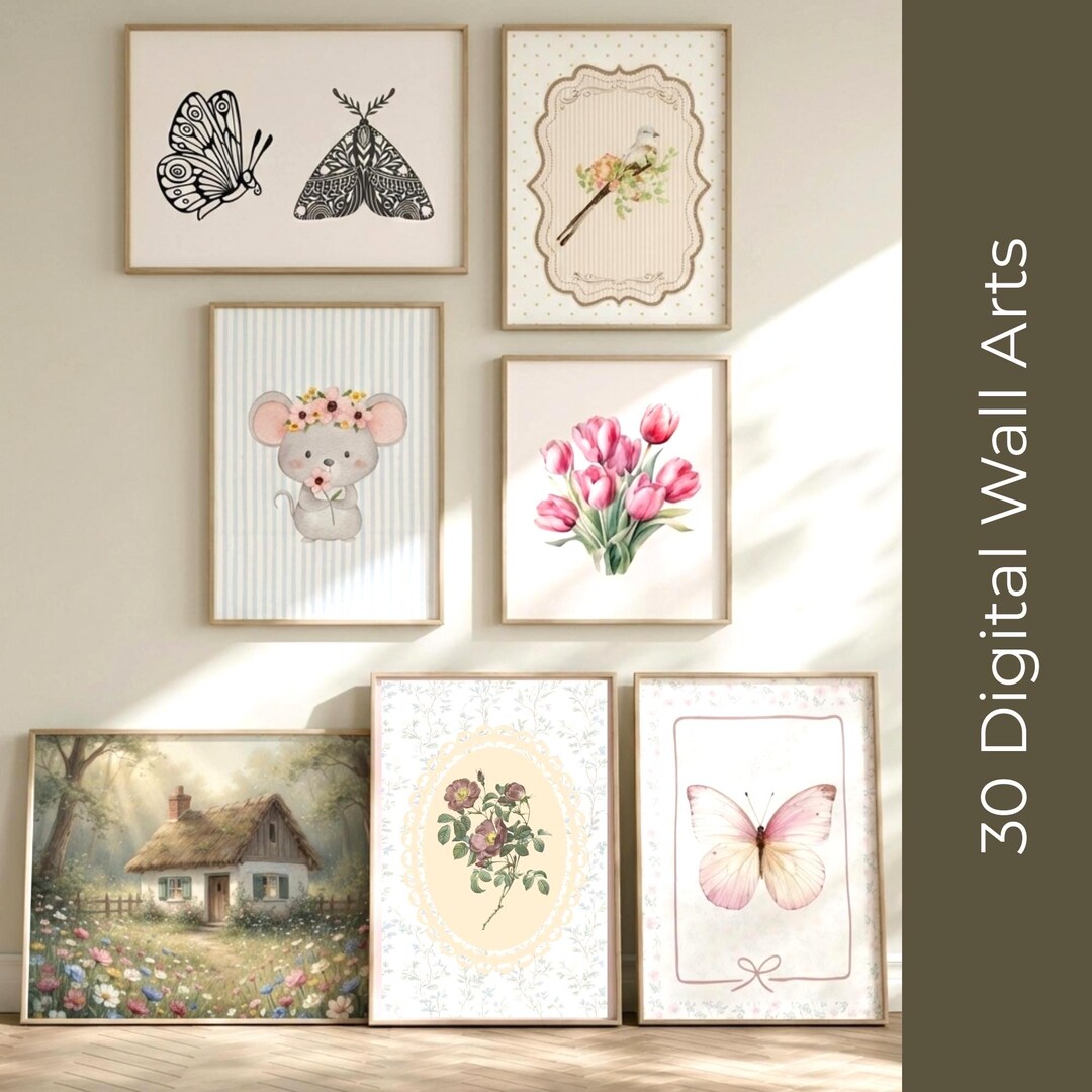 Cottagecore Nursery Art Set, Vintage Floral Animal Prints, Baby Girl ...