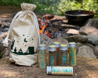 Kit de temperos para acampamento, temperos etiquetados, artesanato, presente para acampamento, temperos de bolso, caminhadas, equipamentos para acampamento, mochila, presente de Natal para campista,
